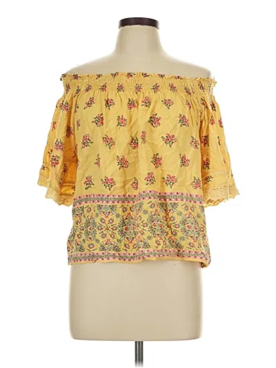 Pre-owned Angie Short Sleeve Blouse In Yellow