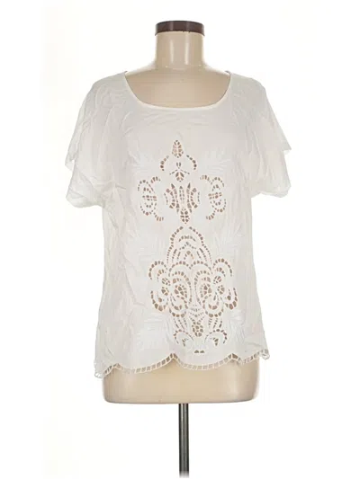 Pre-owned Angie Short Sleeve Top Ivory Keyhole Neckline Tops