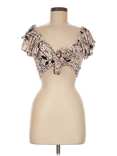 Pre-owned Angie Short Sleeve Top Tan Sweetheart Neckline Tops