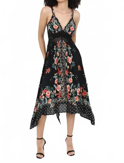 Angie Sleevless Flowered Midi Dress In Black In Multi