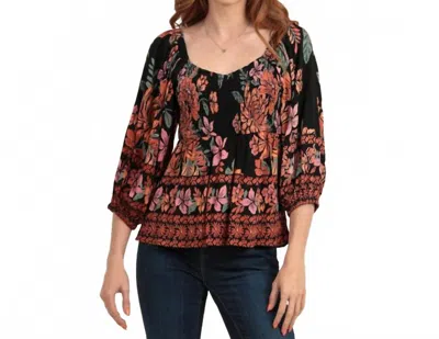 Angie Smocked Bodice Off Shoulder Top In Black, Orange, Pink In Brown