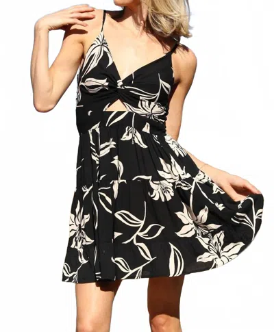 Angie Spaghetti Strap Twist Front Cutout Sundress In Black