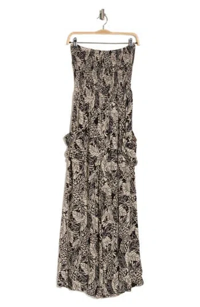 Angie Strapless Smocked Maxi Dress In Black-ivory