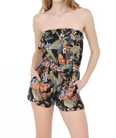 Angie Strapless Tropical Print Romper With Pockets In Multi