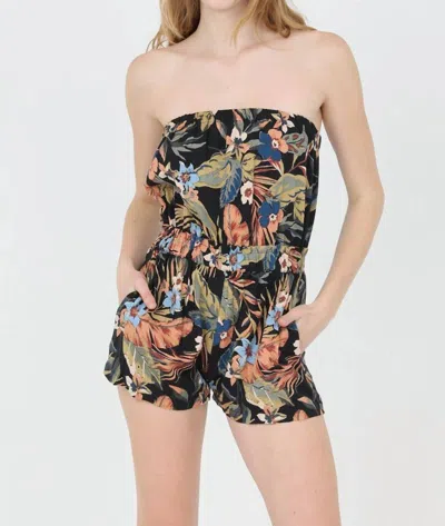 Angie Strapless Tropical Print Romper With Pockets In Multi