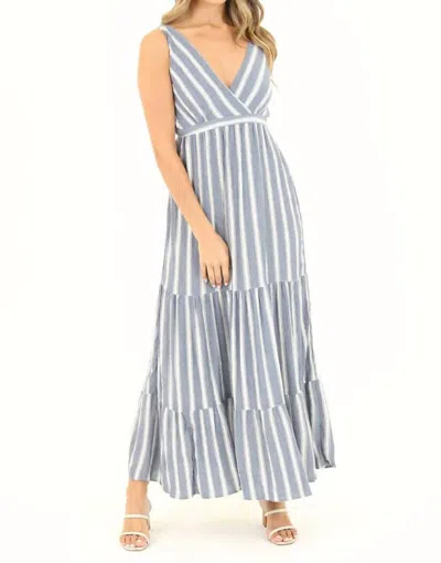 Angie Striped Surplus V-neck Open Back Maxi Dress In Blue/white