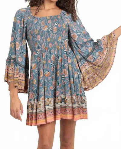 Angie Tatum Bell Sleeve Mini Dress In Blue