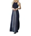 ANGIE TWIN PRINT HALTER MAXI ROMPER IN NAVY