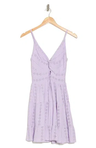 Angie Twist Front Eyelet Dress In Lavender