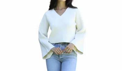 Angie V Neck Bell Sleeve Sweater In Ivory In White