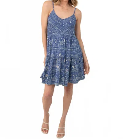 Angie V Neck Smocked Bodice Printed Dress In Blue