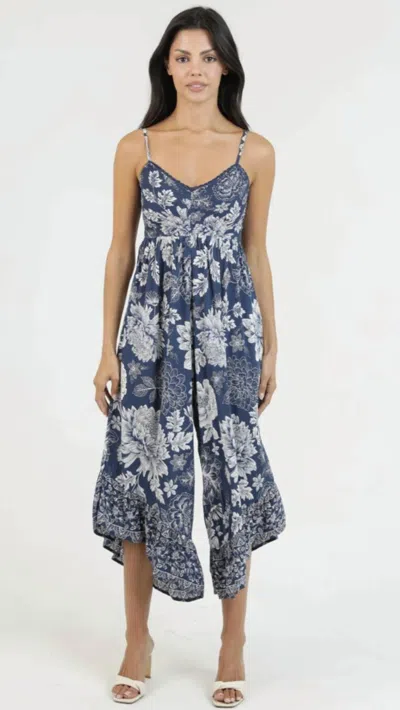 Angie V-neck Cropped Jumpsuit In Navy In Blue