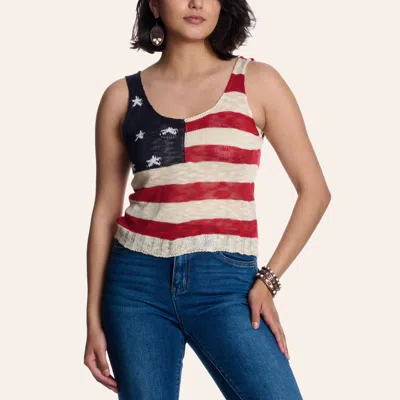 Angie Women's American Flag Knitted Tank Top In Red