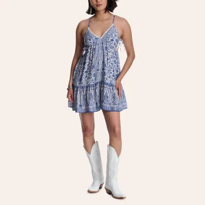 Angie Women's Blue & White Floral Print Side Tie Dress
