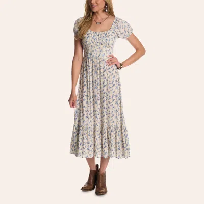 Angie Women's Ivory & Blue Floral Print Tiered Midi Dress In Neutral