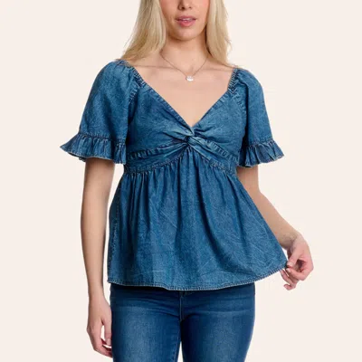 Angie Women's Medium Wash Twist Front Top In Blue