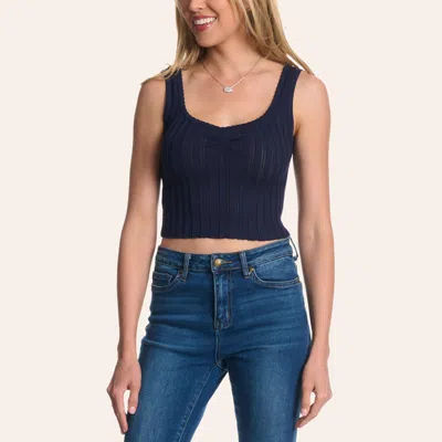 Angie Women's Navy Eyelet Ribbed Knit Cropped Tank Top In Multi
