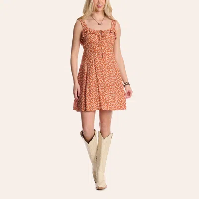 Angie Women's Rust Cactus Print Ruffle Mini Dress In Brown