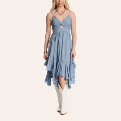 Angie Women's Slate Blue Twist-front Ruffle Midi Dress