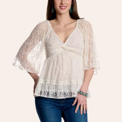 Angie Women's White Floral Lace Peplum Top