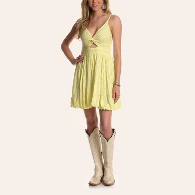 Angie Women's Yellow Eyelet Twist-front Mini Dress In Multi