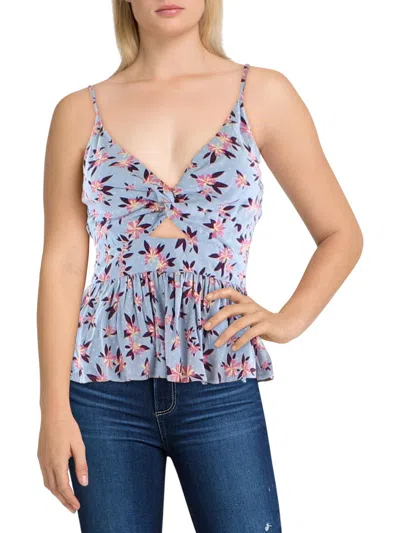 Angie Womens Floral Smocking Cami In Blue