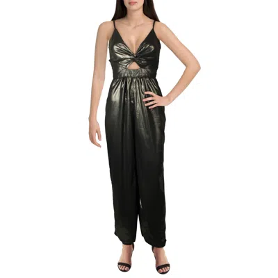 Angie Womens Metallic V Neck Jumpsuit In Black