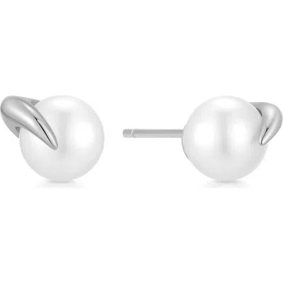 Ania Haie Claw Pearl Stud Earrings In Silver