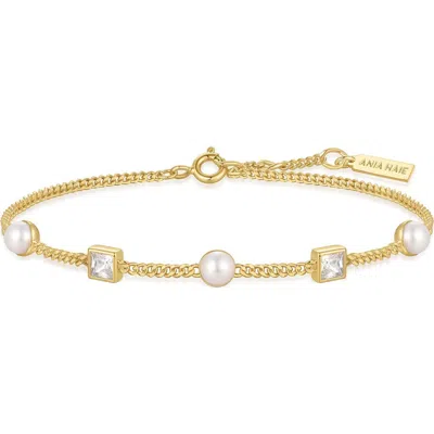 Ania Haie Cultured Pearl & Cubic Zirconia Station Bracelet In Gold