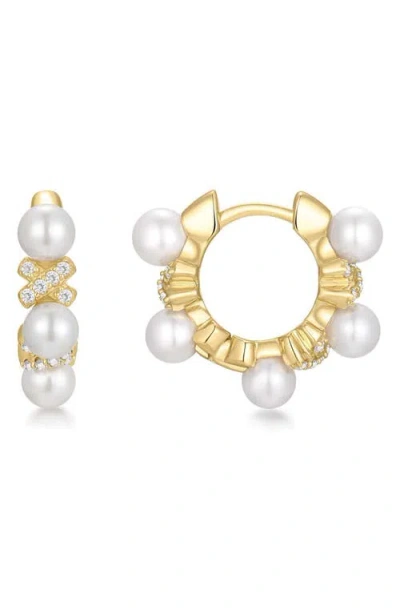 Ania Haie Faux Pearl Pavé Hoop Earrings In Gold
