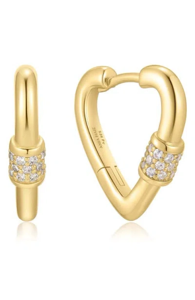 Ania Haie Pavé Clasp Heart Huggie Hoop Earrings In Gold