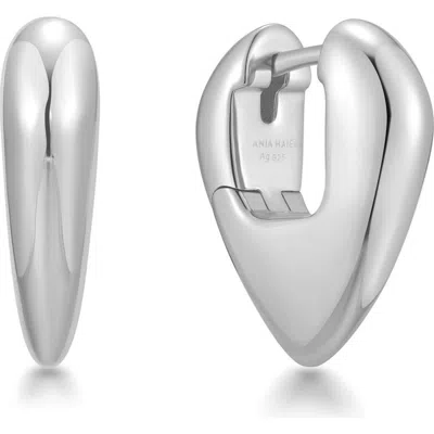 Ania Haie Puffy Shield Huggie Hoop Earrings In Silver