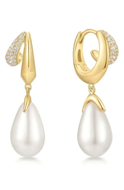Ania Haie Sparkling Duet Faux Pearl Drop Earrings In Gold
