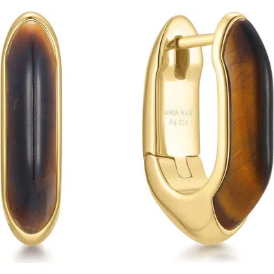 Ania Haie Tiger's Eye Huggie Hoop Earrings In Gold