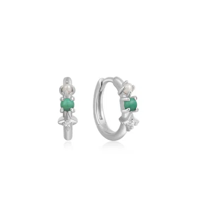Ania Haie Women's Star Huggie Hoop Earrings In Silver Malachite