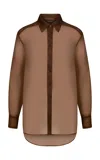 Anim Vela Organza Silk Top In Brown