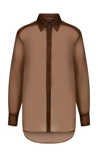 Anim Vela Organza Silk Top In Brown