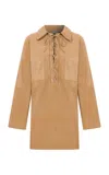 Anim Xira Suede Leather Mini Dress In Nude