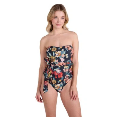 Animal Belted Bandeau One Piece Bathing Suit In Multi