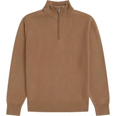 Animal Ribbed Quarter Zip Sweater In Brown