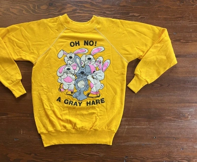 Pre-owned Animal Tee X Humor Vintage 80's Gray Hare Rabbits Raglan Crewneck Sweatshirt In Yellow