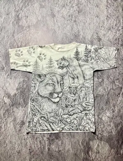 Pre-owned Animal Tee X Vintage 90's Stitch Lynx Overprint Animal Nature Tee Shirt In White