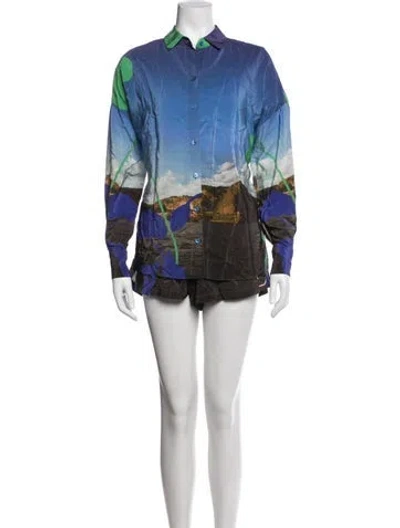 Pre-owned Animale Silk Printed Short Set In Blue