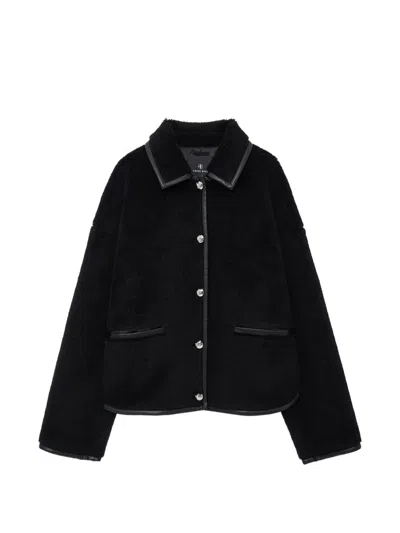 Anine Bing Womens Black Camden Collared Fleece Jacket