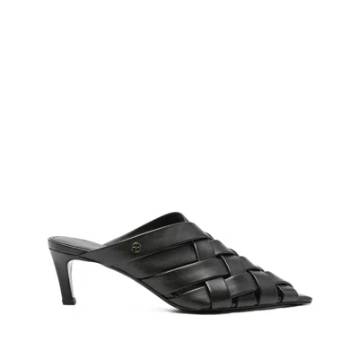 Anine Bing 55mm Eve Woven Leather Mules In Black