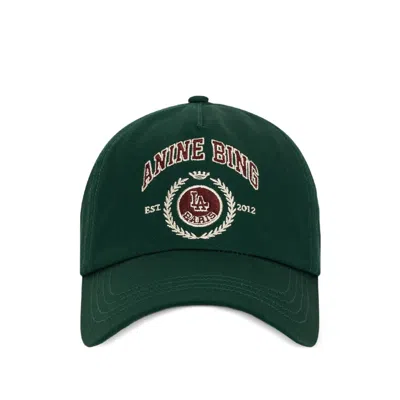 Anine Bing A-12-12912 Embroidered Logo Cotton Baseball Cap In Green