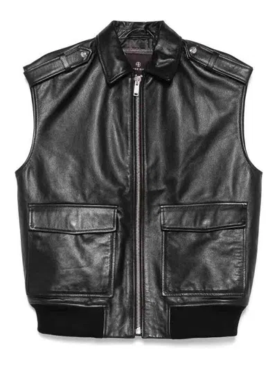 Anine Bing Sonnie Black Leather Gilet In Multicolor
