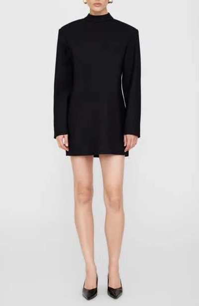 Anine Bing Adeline Wool Blend Mock Neck Minidress In Black