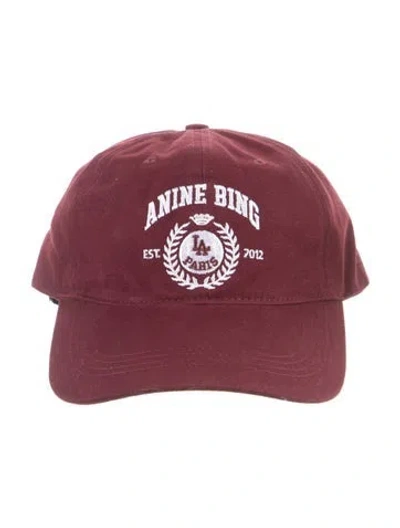 Pre-owned Anine Bing Adjustable Embroidered Baseball Hat W/tags In Burgundy