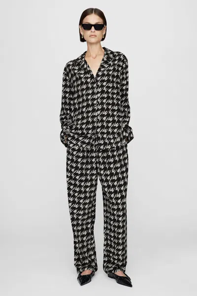 Anine Bing Aiden Houndstooth Print Viscose Shirt In Multicolor
